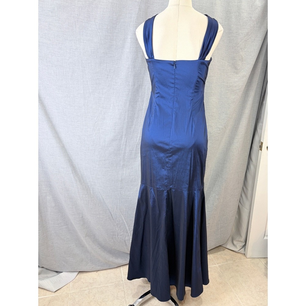 David Meister Sapphire Blue Jewel Embellished Halter Mermaid Gown 4 - Picture 5 of 11